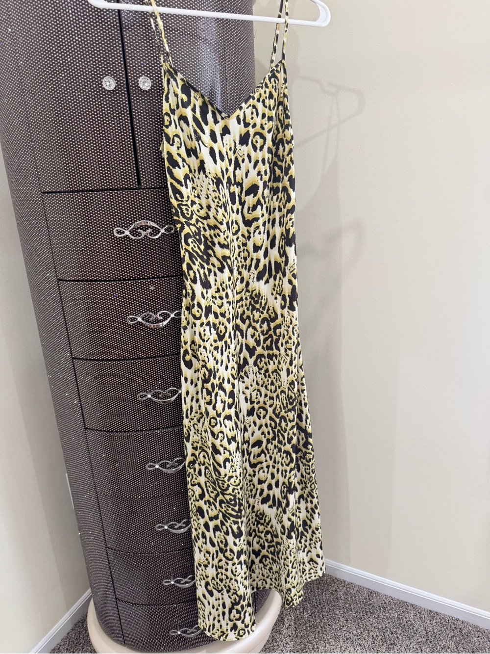 All Saints Leopard-Print Maxi Slip Dress in Yellow and Black